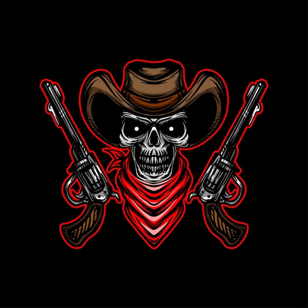 Vetor caveira de cowboy com ilustração de arma