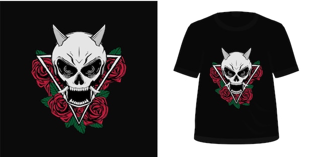 Caveira e rosa para design de camiseta