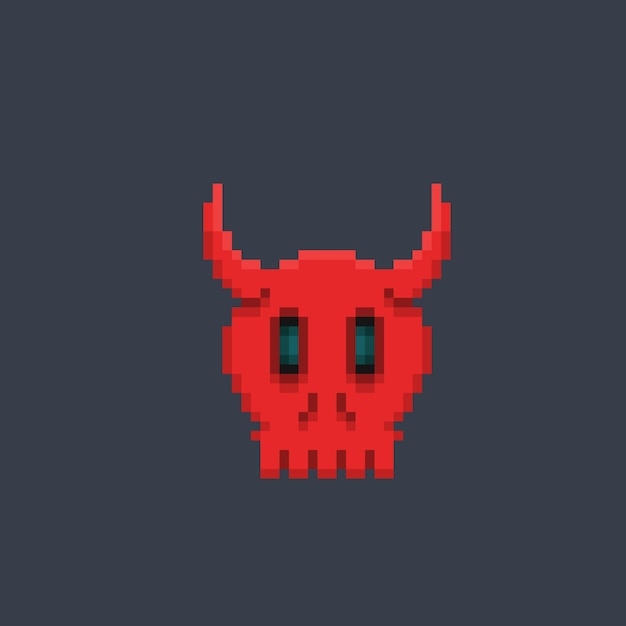 Caveira vermelha com chifre em estilo pixel art