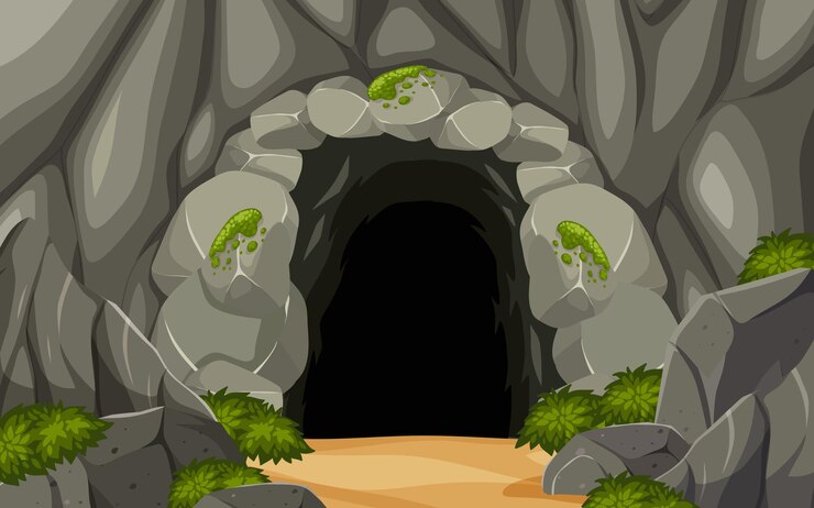 Vetor caverna natural no fundo da floresta