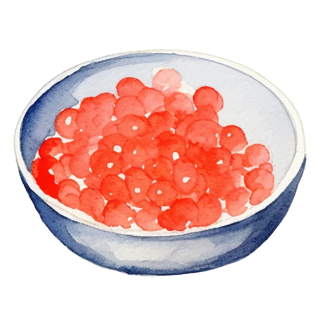 Vetor caviar vermelho pintado a aquarela elemento de design de frutos do mar frescos desenhados à mão isolados em fundo branco