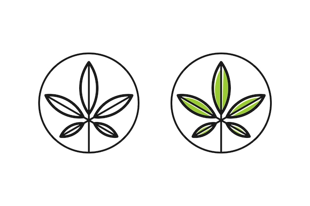 Cbd cannabis marijuana pot folha de cânhamo com design de logotipo em estilo line art