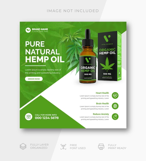 Vetor cbd óleo de cânhamo quadrado mídia banner postagem modelo panfleto quadrado