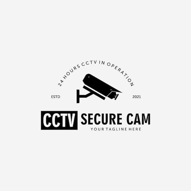 Vetor cctv secure cam logo vector design ilustração vintage, proteção de vigilância, guarda cctv