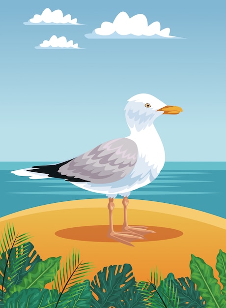 Cegonha em desenhos animados de beachscape