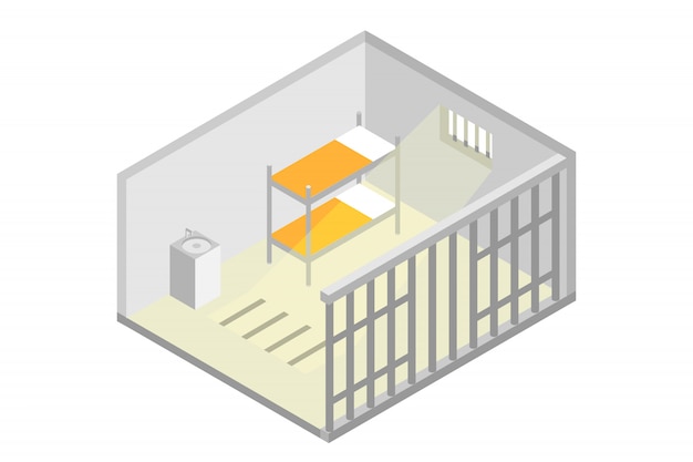 Cela de prisão isométrica. prisão, conceito de encarceramento. ilustração vetorial