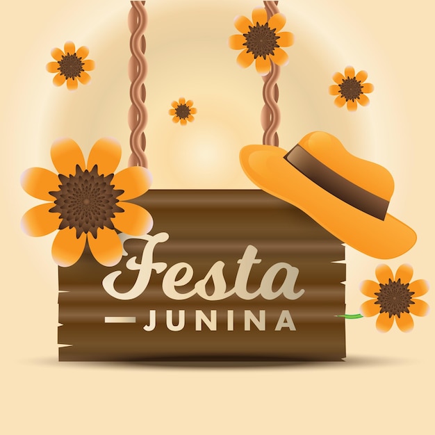 Vetor celebração da festa do festival festa junina fundo decorado com design de banner de cartaz de vetor de modelo de chapéu