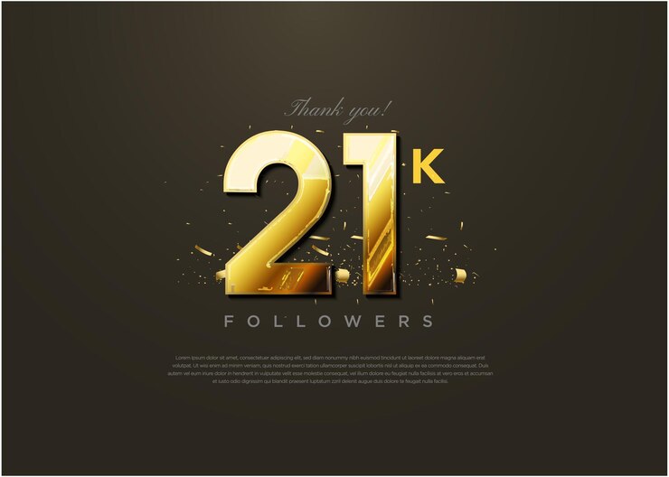 Vetor celebração de 21 mil seguidores com design de decoração de folha de ouro de celebração vetor premium