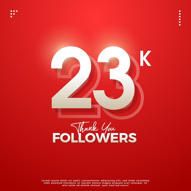 Celebração de 23k seguidores com números brancos linhas duplas design vetor premium
