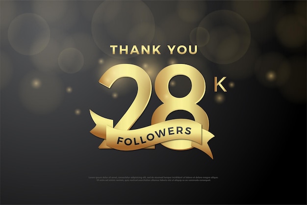 Celebração de 28k seguidores com grandes números de ouro.