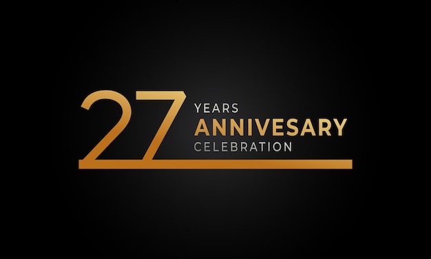 Celebração de aniversário de 27 anos com cor dourada e prata de linha única isolada em fundo escuro
