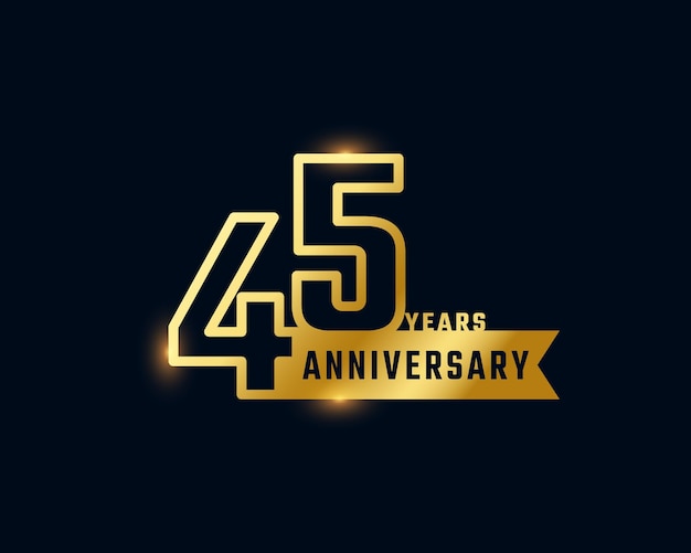 Vetor celebração de aniversário de 45 anos com cor dourada do número de contorno brilhante isolada em fundo escuro