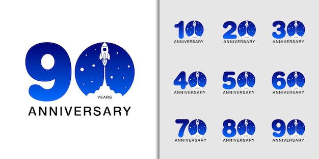 Celebração de aniversário moderna com foguete e espaço.