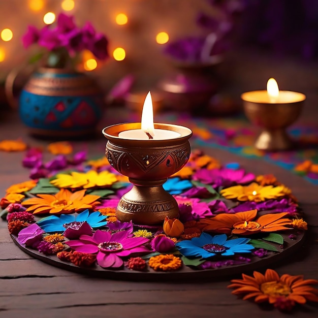 Vetor celebração de diwali festa indiana das luzes diya óleo