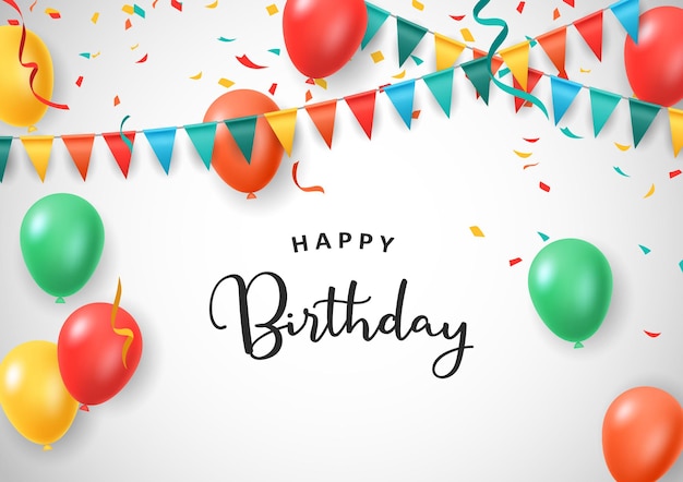 Celebração de feliz aniversário com desenho decorativo isolado fundo branco Balões coloridos ilustração vetorial