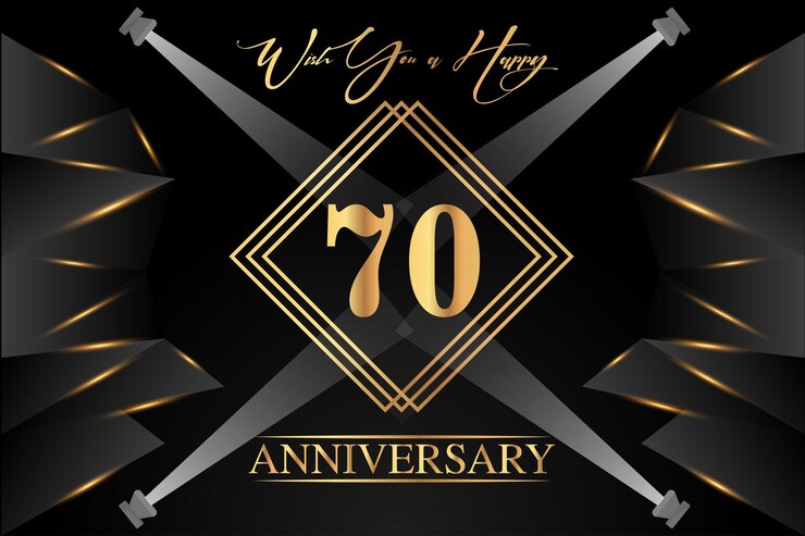 Vetor celebração de feliz aniversário de 70 anos design de logotipo dourado de luxo com linhas de cores douradas elegantes