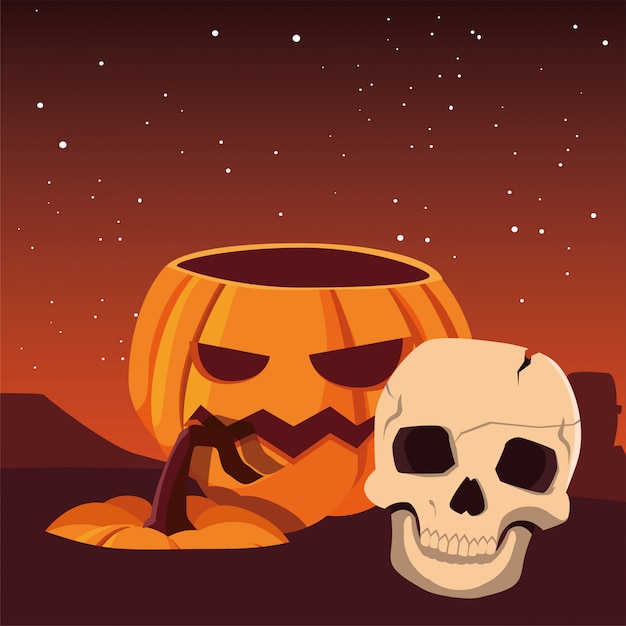 Celebração de halloween feliz abóbora e caveira