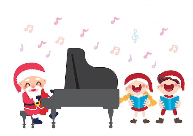 Celebração de natal crianças coro e pianista santa