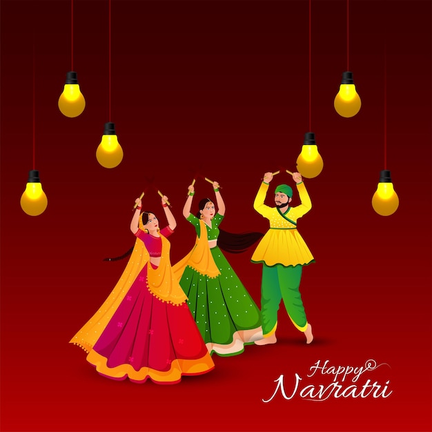 Vetor celebração de navratri com ilustração vetorial