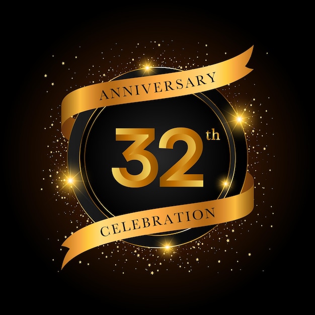 Vetor celebração do 32º aniversário design de modelo de comemoração de aniversário de ouro ilustrações vetoriais