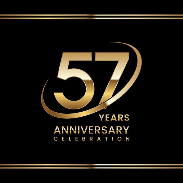 Celebração do 57º aniversário design de logotipo de aniversário com anel de ouro modelo de vetor de logotipo