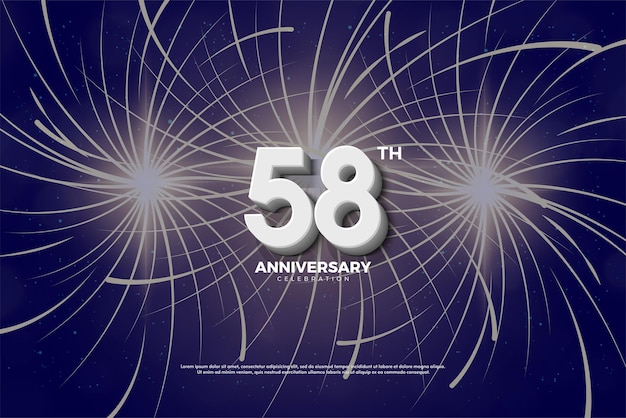 Celebração do 58º aniversário com ilustração de fogos de artifício.