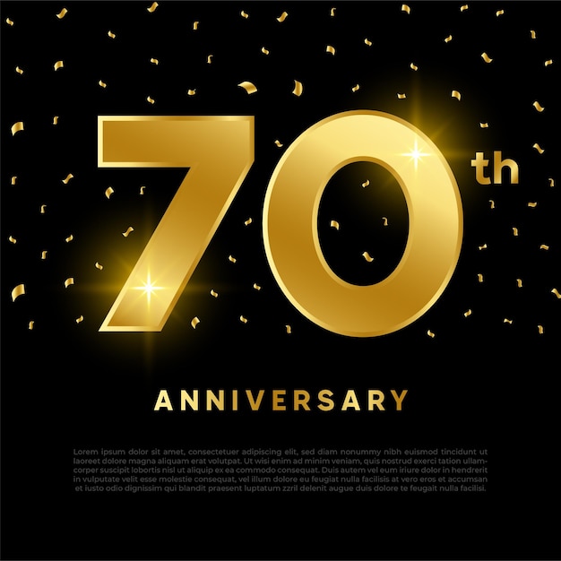 Celebração do 70º aniversário com cor de glitter dourado e fundo preto