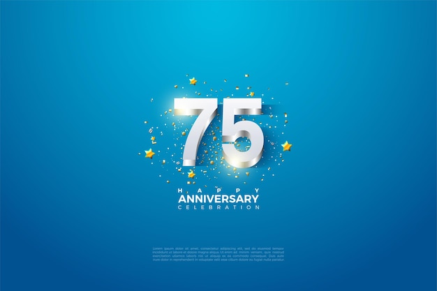 Celebração do 75º aniversário com números de prata 3d.