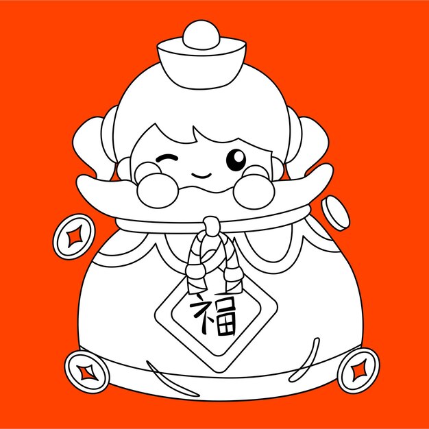 Vetor celebração do ano novo chinês cny crianças desenho animado esboço de selo digital