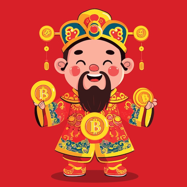 Vetor celebração do ano novo chinês deus da riqueza lançamento aéreo de dinheiro