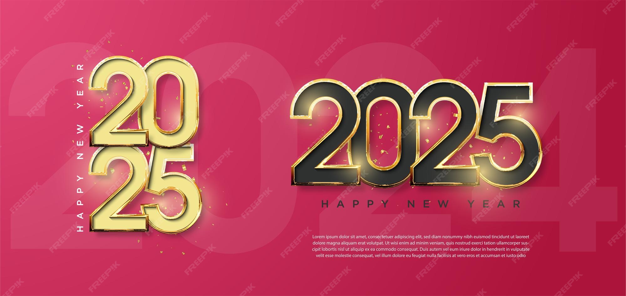 Celebração do ano novo de 2025 com dois conceitos diferentes e elegantes de números festivos