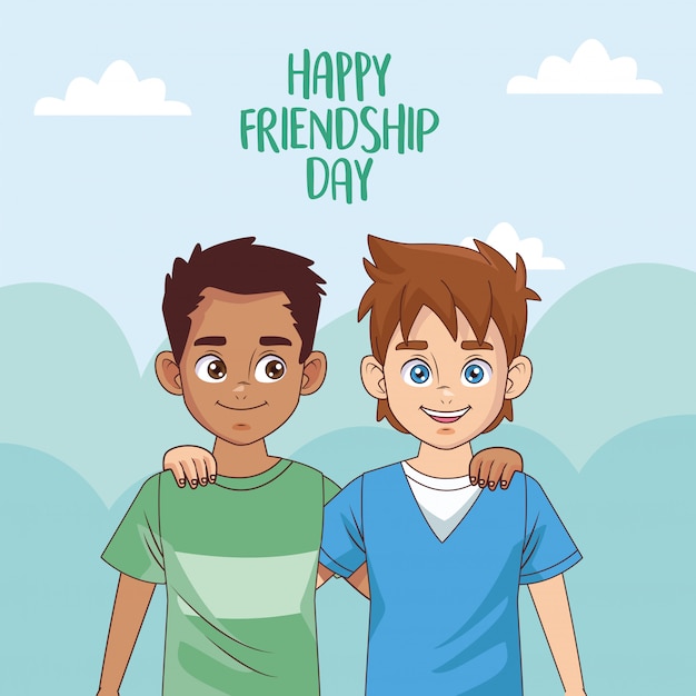 Celebração do dia feliz amizade com casal de meninos