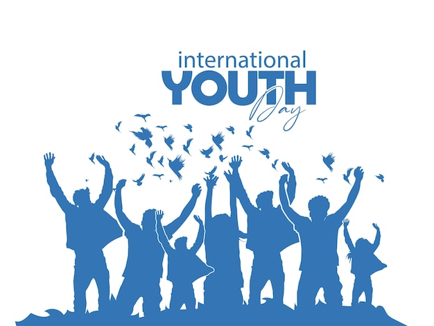Vetor celebração do dia internacional da juventude, equipe amigável, cooperação, amizade