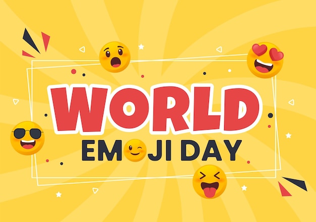 Celebração do Dia Mundial do Emoji com desenho bonito de expressão facial diferente na ilustração de fundo