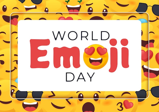 Vetor celebração do dia mundial do emoji com desenho bonito de expressão facial diferente na ilustração de fundo