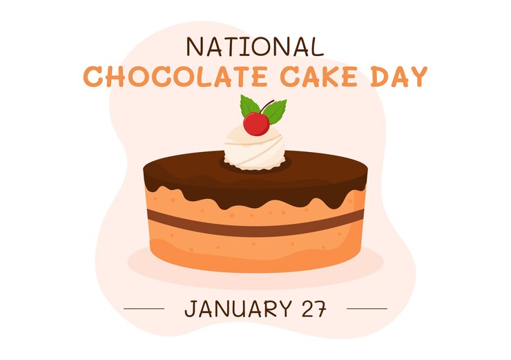 Vetor celebração do dia nacional do bolo de chocolate em 27 de janeiro com deliciosa doçura em ilustração plana