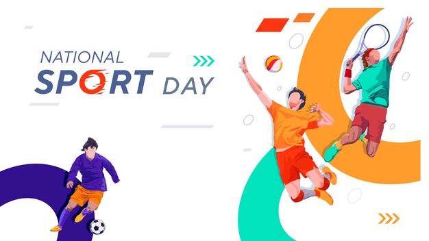 celebração do dia nacional do esporte conceito atleta esportivo vôlei basquete futebol mundo nati