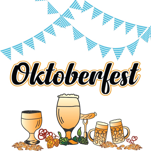 Vetor celebração do festival de cerveja oktoberfest poster banner oktoberfest fundo com símbolos de cerveja