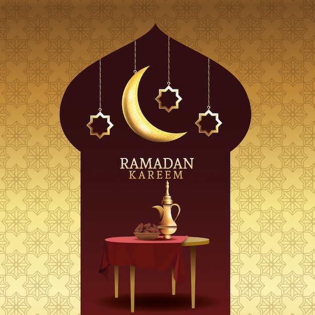 Celebração do ramadã kareem com bule de chá na mesa