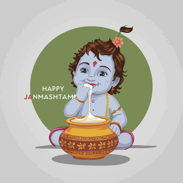 Vetor celebração do senhor shri krishna janmashtami festival de deuses indianos ilustração de fundo