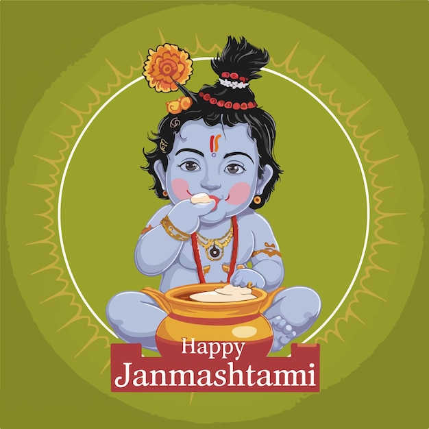 Vetor celebração do senhor shri krishna janmashtami festival de deuses indianos ilustração de fundo