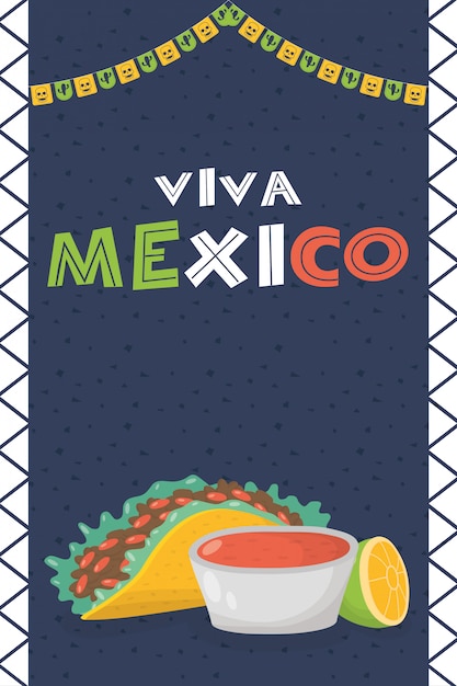 Celebração do viva méxico com comida e molhos