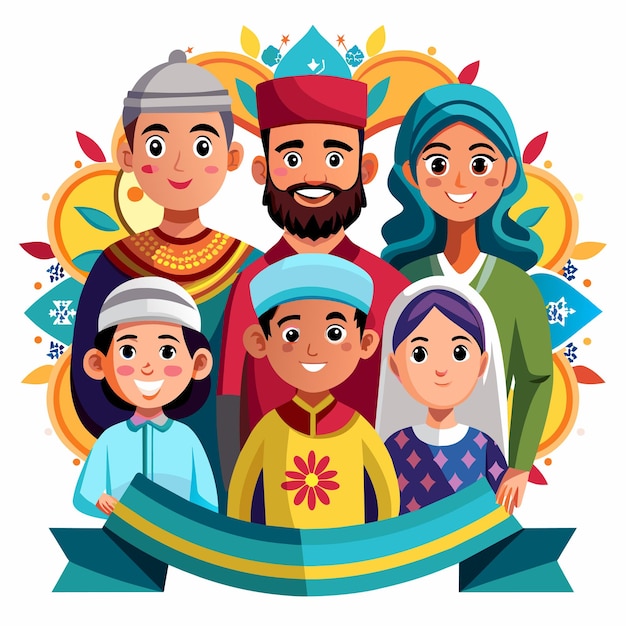 Vetor celebração islâmica do ramadão festa iftar mascote desenhado à mão personagem de desenho animado adesivo conceito de ícone