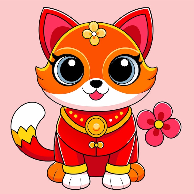 Vetor celebração tradicional do ano novo chinês mascote desenhado à mão personagem de desenho animado adesivo conceito de ícone