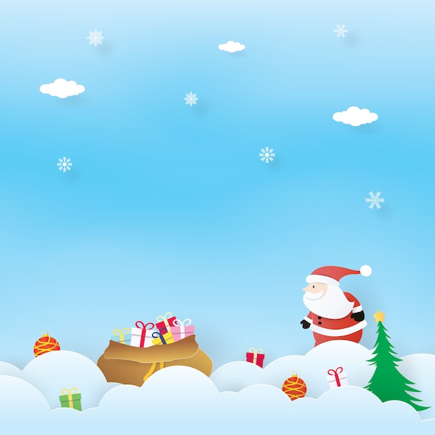Celebrações de Natal, feliz ano novo, Papai Noel e presentes, vetor de artesanato, design