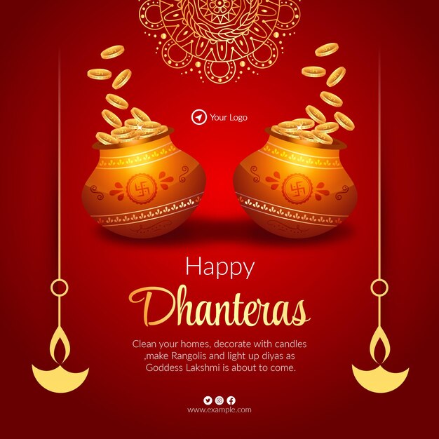 Celebrando o modelo de design de banner feliz de dhanteras