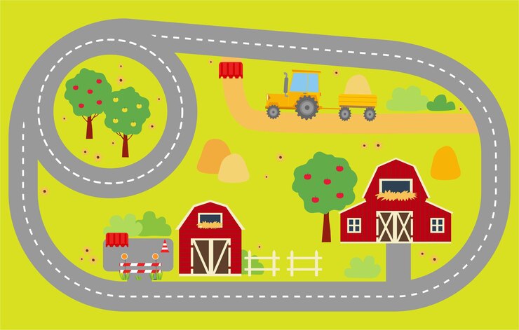 Vetor celeiro vermelho na fazenda ilustração vetorial de paisagem rural cartão de fazenda