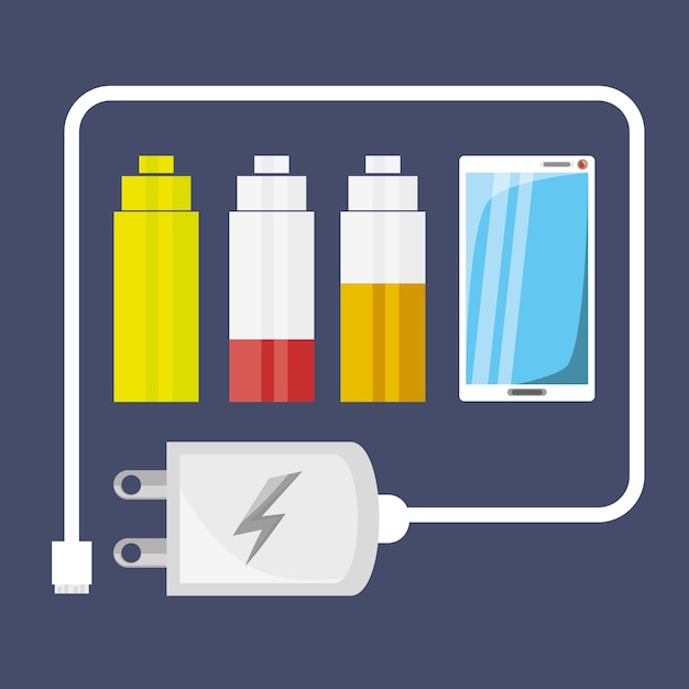 Celular com cabo de energia para carregar a bateria