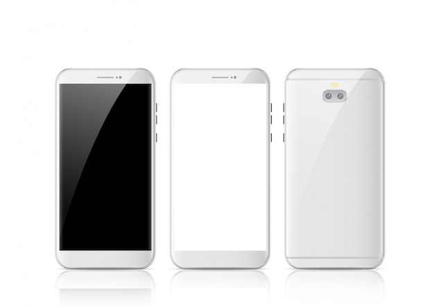 Celular touchscreen branco moderno tablet smartphone isolado no fundo branco