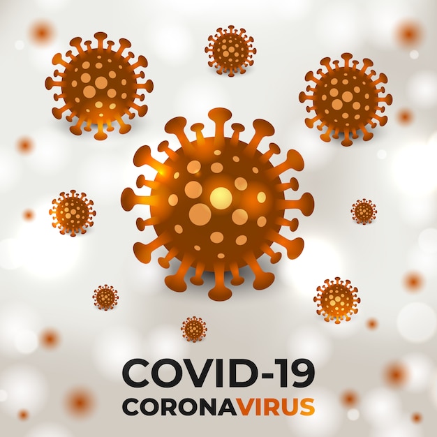 Células do coronavírus bacterianas em um fundo médico branco. Células virais de cor amarela Covid19.